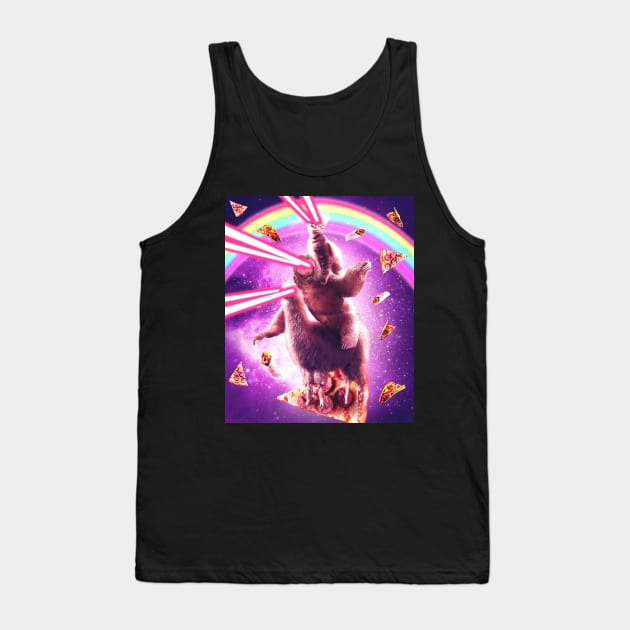 Laser Eyes Space Cat Riding Sloth, Llama - Rainbow Tank Top by Random Galaxy